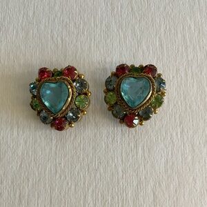 Vintage  Multicolor Heart-Crystal Shaped Earrings